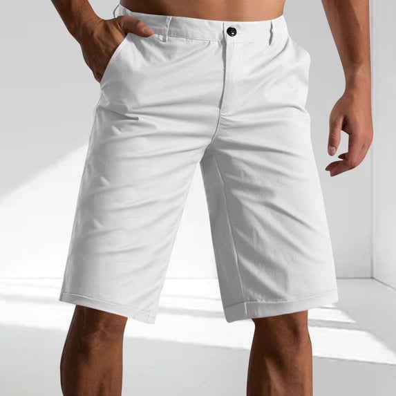 Homenesgenics Men's Shorts Casual Shorts Summer Casual Solid-Color Button Pocket Fashion Shorts White L