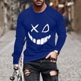 thumbnail image 1 of Homenesgenics Mens Graphic T Shirts under $ 10.00 Mens Shirts 100% Cotton New Trendy Graphic Top Long Sleeve Round Neck Smiling Face Graphic Top/shirt Blue L, 1 of 4