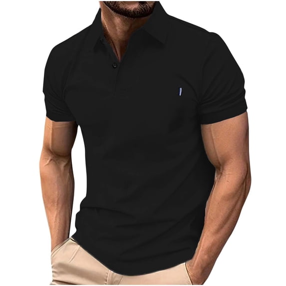 Homenesgenics Mens Shirts 3xl Men's Shirts Fashion Casual Solid Color Versatile Button-Down Short Sleeve Top Black S