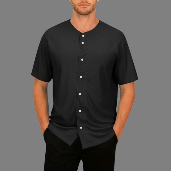Homenesgenics Mens Shirts 3xl Men's Shirts Fashion Solid Color V-Neck Button-Down Short Sleeve Oversized Breathable Sports Casual Tops Black XXXXXL