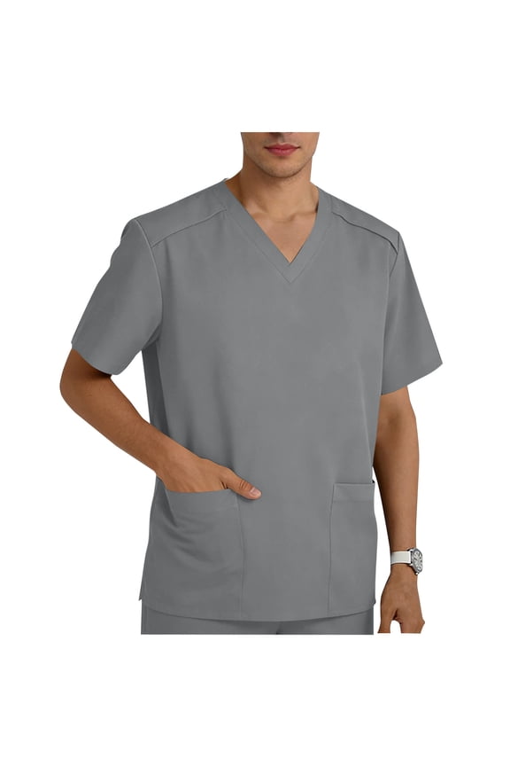 Mens Shirts 3xl Scrub Tops Tops for Men Pullover Short-Sleeve Pocketed Nursing T-Shirt Top V-Neck Split-Front Shirt Gray S