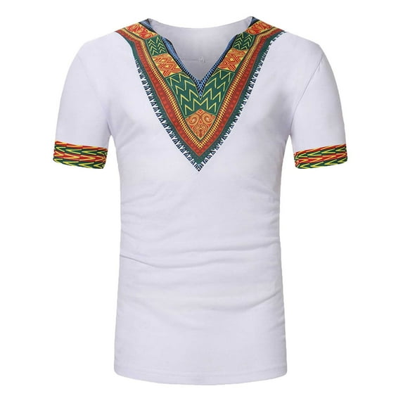 Homenesgenics Mens Shirts Men Short Sleeve Printing V-neck Pullover T Shirt Blouse Mens Gifts