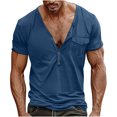 thumbnail image 1 of Homenesgenics Mens Shirts Men Tops T Shirts for Man Fashion Men Casual Button Solid Color Short Sleeve-Neck Blouses Shirts Blue XXL, 1 of 6