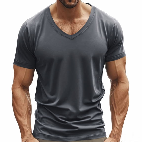 Homenesgenics Mens Shirts Men Tops T Shirts for Man Man Fashion Leisure Motion Ventilation Solid Color V-Neck Short Sleeve Top Gray XXXL