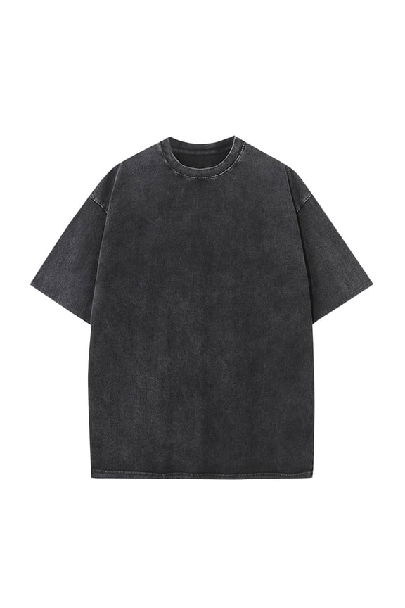 Mens Shirts Men Tops T Shirts for Man Men's Casual Round Neck Solid Color Sports Washed Cotton Retro Distressed T-Shirt Black L