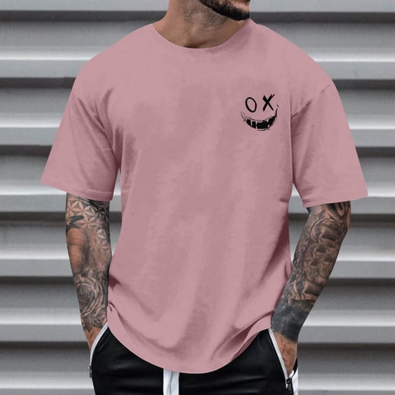 Homenesgenics Mens Shirts Men Tops T Shirts for Man Summer Fashion Casual Men's Round Neck Printed T-Shirt Top Pink XXL