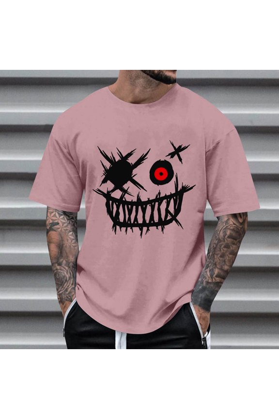 Mens Shirts Men Tops T Shirts for Man Summer Fashion Casual Men's Round Neck Printed T-Shirt Top Pink XXXXL