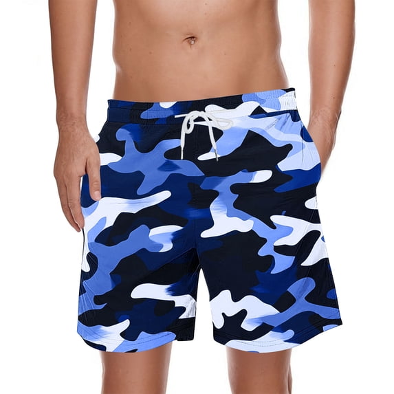 Homenesgenics Mens Shorts Athletic Men's Athletic Shorts: Beach Shorts with Elastic Waist, Drawstring, and Pockets; Casual Camouflage Print 5-Inch Shorts Blue XXXL