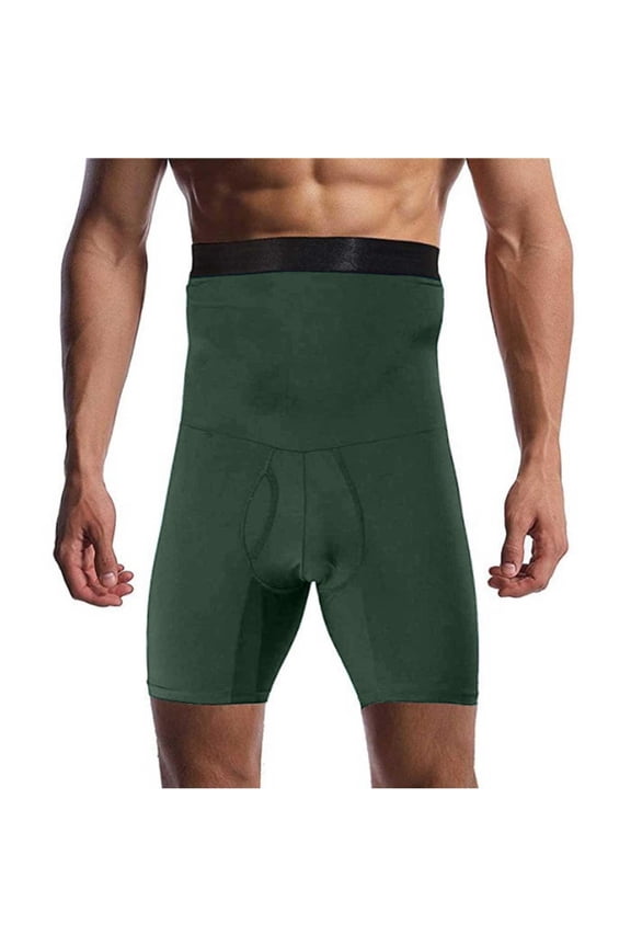 Mens Shorts Athletic Men's Solid-Color High-Waisted Tummy-Tucking, Butt-Lifting Shaping Shorts with Crotch Compression, Double-Layer Quick-Dry 5-Inch Shorts Green XXXL
