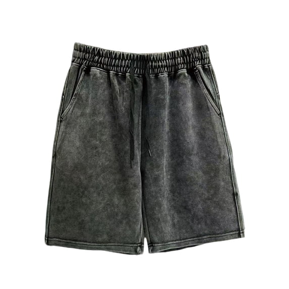 Homenesgenics Mens Shorts Athletic Men's Solid-Color Washed Distressed Drawstring Elastic Waist Pocket Casual Athletic Shorts Black M