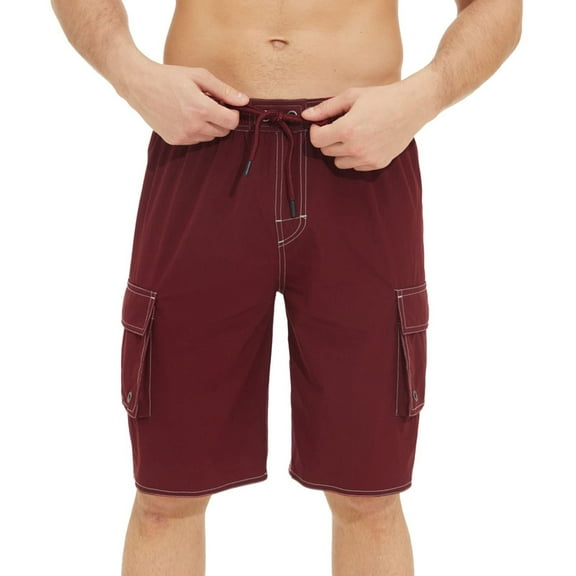 Homenesgenics Mens Shorts Cargo Camo Fashion Summer Men's Pants Solid Casual Elastic Waist Pockets Shorts Red 38