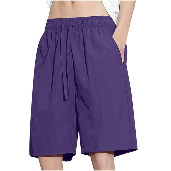 Homenesgenics Mens Shorts Cargo Size 40 Men's Summer Casual and Comfortable Drawstring Pocket Elastic Waist Shorts Purple XXXL