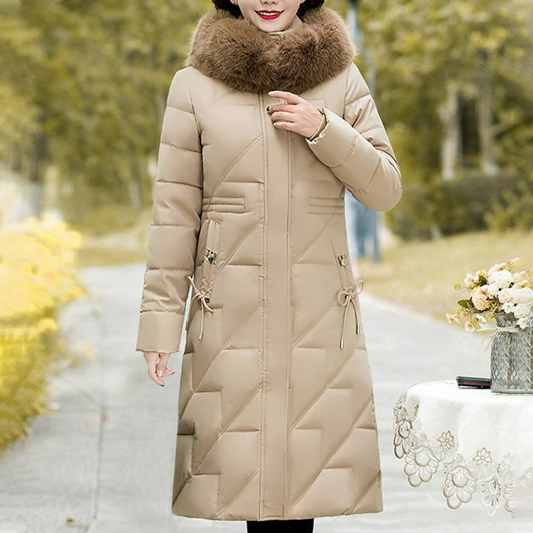 Homenesgenics Outdoor Jackets Winter Coats for Women Plus Size Women's  Mid-length Fall-winter Over Knee Skirt Padded Coat Plus Size Thick Coat