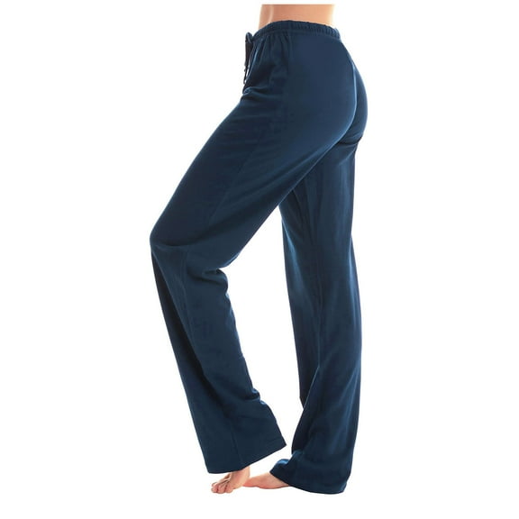 Homenesgenics Palazzo Pants Lounge Pants Trousers Womens Summer Fashion Solid Casual Elastic Waist Long Straight Leg Pants Blue M