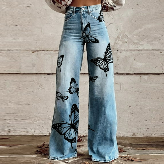 Homenesgenics Pants for Women Womens Elastic Waist Stretch Buttons Printing Thin Stretch Skinny Pants Trousers