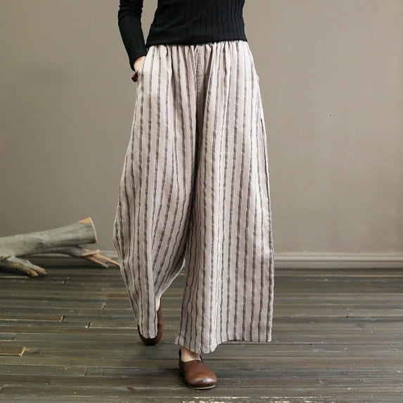 Homenesgenics Pants for Women Plus Size Casual Summer Drawstring Elastic High Waist Linen Pant Pockets Cropped Trouser Clearance