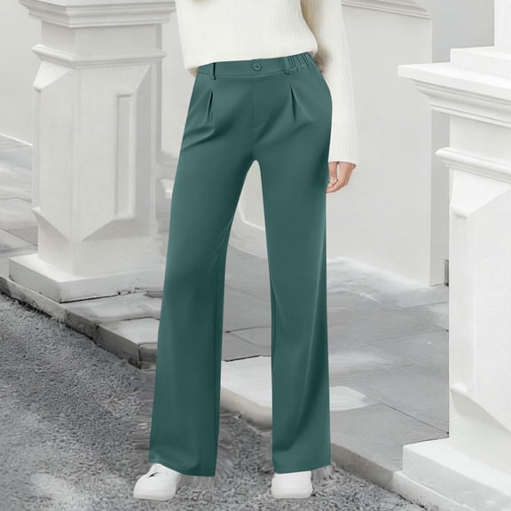 Homenesgenics Pants for Women Plus Size Women's Solid Color Pocket Stretch Waist Pleated Pocket Pants Trousers Green XXL