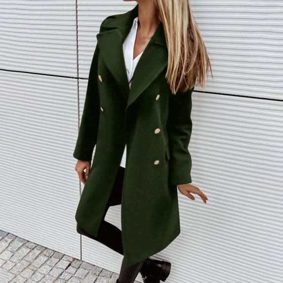 Homenesgenics Pea Coat for Women Casual Button-Up Winter Coat with Fake Pockets and Slits Hoodless Casual Coat/Jacket
