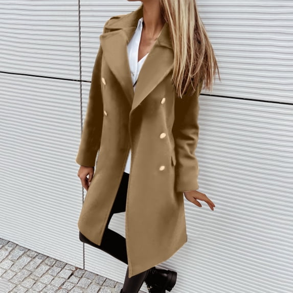 Homenesgenics Pea Coat for Women Casual Button-Up Winter Coat with Fake Pockets and Slits Long-Sleeve Hoodless Casual Coat/Jacket Brown L