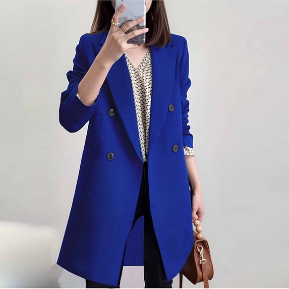 Homenesgenics Pea Coat for Women Winter Coat Tie-Front Long-Sleeve Warm Lapel Button-Up Top Long-Sleeve Hoodless Casual Coat/Jacket Blue S
