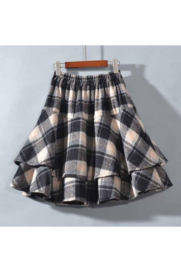 Plaid Skirt for Women Plus Size Women's Plaid Skirt,Women's Tartan A-Line Skirt, Winter Flannel Skirt,Double-layered Pleated Skirt,Christmas Skirt, Black Free Size