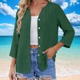 thumbnail image 1 of Homenesgenics Plus Size 3/4 Length Sleeve Womens Tops Women's V-Neck Button-Down Shirt with 3/4 Sleeves Solid Color Cardigan Tunic Summer Blouse Green XXL, 1 of 9