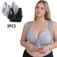 thumbnail image 1 of Homenesgenics Plus Size Bras for Women 3pc Women Lace Patchwork Bra Wireless Underwear Bra Full-Coverage Bras Gray XL, 1 of 9