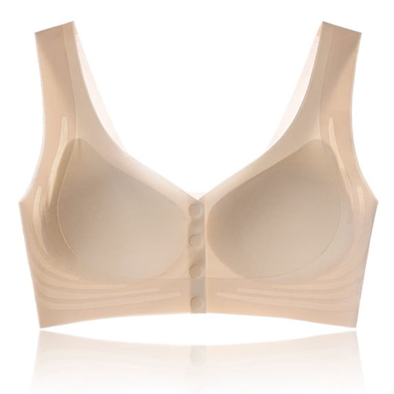 Homenesgenics Plus Size Bras for Women Woman Daily Seamless Front Button Fixed Cup Underwear Type Large Size Rimless Bra Brown L