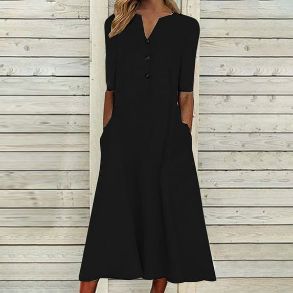 Homenesgenics Plus Size Dresses Floral Fashion Women Summer Printing Causal V-Neck Button Short Sleeve Vacation Pockets Dress