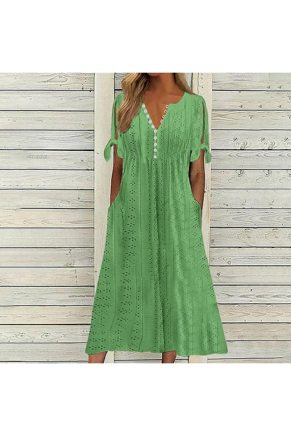 Plus Size Dresses Floral Fashion Women Summer Printing Causal V-Neck Button Short Sleeve Vacation Pockets Dress