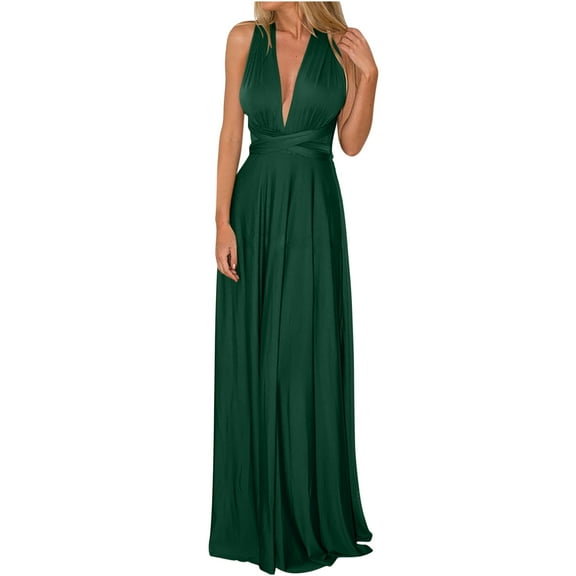 Homenesgenics Plus Size Dresses for Women Spring Summer 2025 Women's Backless Sexy Lace-up Dress Long Dress/Green