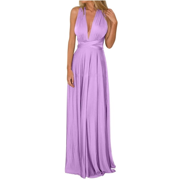 Homenesgenics Plus Size Dresses for Women Spring Summer 2025 Women's Backless Sexy Lace-up Dress Long Dress/Purple
