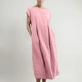 thumbnail image 1 of Homenesgenics Plus Size Dresses for Women Spring Summer 2025 Women's Fashion Solid Sleeveless Round-neck Retro Long Dress/Pink, 1 of 6