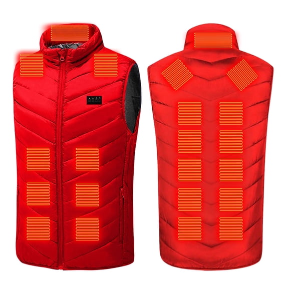 Homenesgenics Plus Size Thermal Jacket Vest Heated Winter Printed 9 Zone 3 Level Temperature Control Men and Women Red XXXXXL