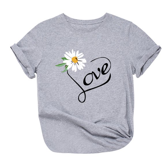 Homenesgenics Plus Size Womens Clothes Women's Fashion Casual Loose Floral Letter Print Round Neck Top T-Shirt