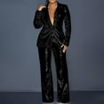 thumbnail image 1 of Homenesgenics Plus Size Womens Suits Business Womens Clothes Woman Sequin Solid Color Fashion Fallow Long-Sleeved Trousers V-Neck Suit Black XL, 1 of 7