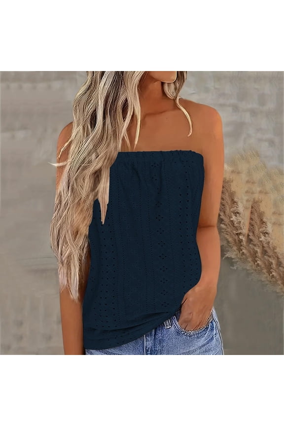 Plus Size Womens Tops Women Strapless Bandeau Lace Patchwork Summer Casual Sleeveless Tube Blouse Top
