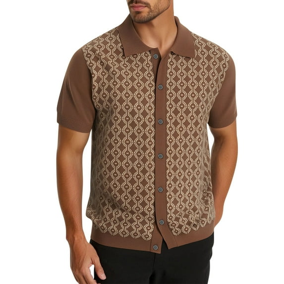 Homenesgenics Polo Shirts for Men Men's Shirt Summer Men's Summer Cool Silk Short Sleeved Knitted Sweater with A Collar and Cardigan Top Collar Top/shirt Brown L