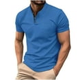 thumbnail image 1 of Homenesgenics Polo Shirts for Men Men's Shirt Summer Men Casual Fashion Solid Button T Shirt Stand Collar Short Sleeve Top Blue XL, 1 of 7