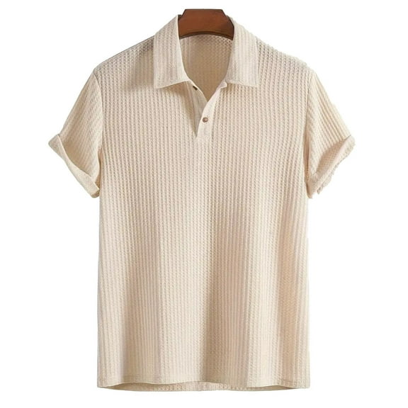 Homenesgenics Polo Shirts for Men Men's Shirt Summer Men's Collar Short Sleeved Solid Color Sports Short Sleeved Collar Top/shirt Beige M