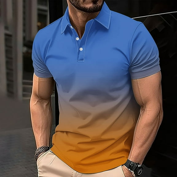Homenesgenics Polo Shirts for Men Men's Shirt Summer Men's Gradient Printed Casual Short Sleeved Lapel Top/shirt Multicolor XL