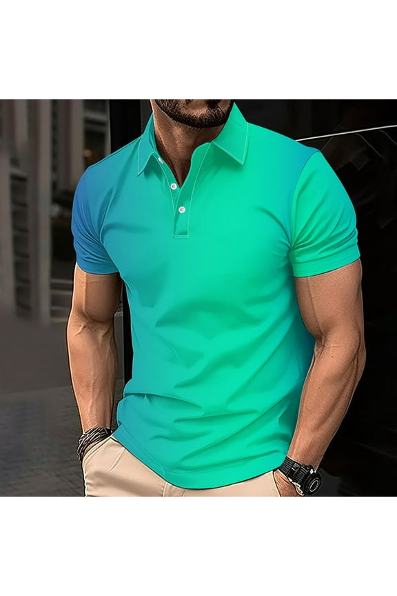 Polo Shirts for Men Men's Shirt Summer Men's Gradient Printed Casual Short Sleeved Lapel Top/shirt Multicolor XL