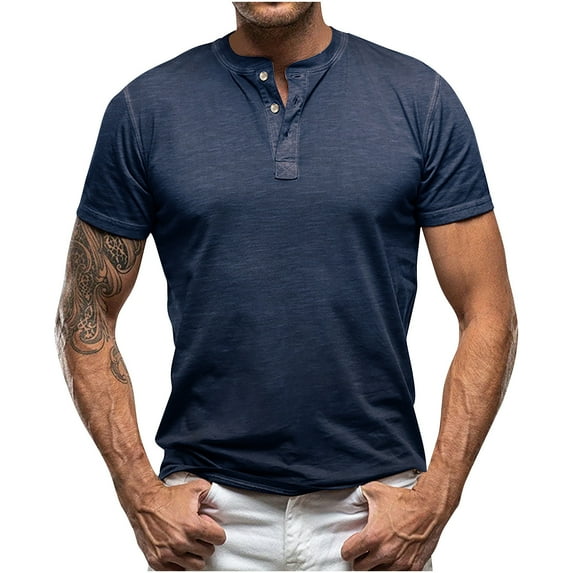 Homenesgenics Polo Shirts for Men Men's Shirt Summer Solid Color Short Sleeved Shirt Short Sleeve Turndown Collar Blouse Blue M