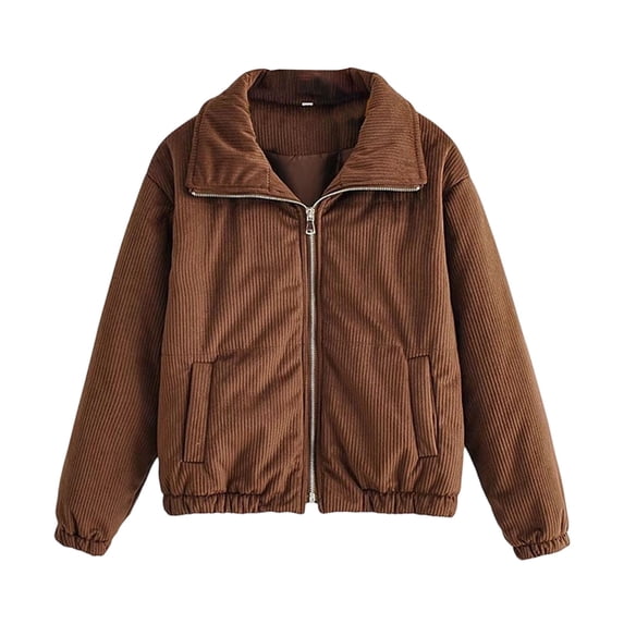 Homenesgenics Puffer Jacket for Women Casual Colored Long-sleeved Hooded Coats Brown M