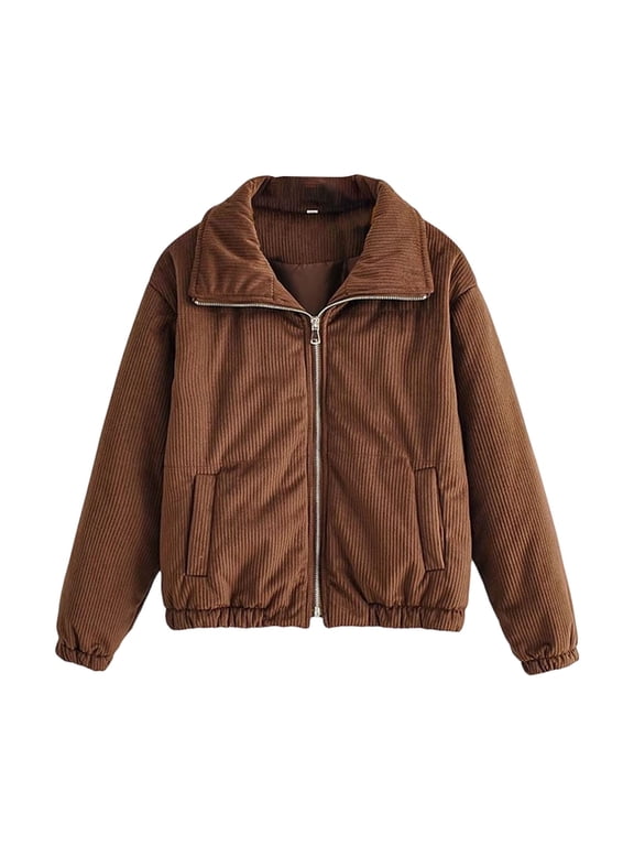 Puffer Jacket for Women Casual Colored Long-sleeved Hooded Coats Brown S
