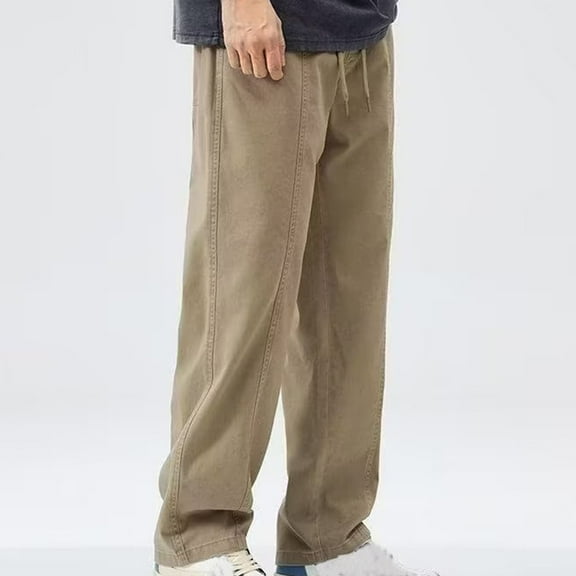 Homenesgenics Regular Fit Work Pants for Men Straight Legs Outdoors StretchCasual Elastic Waist Pocket Cargo Pants Brown XXXL