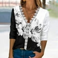 thumbnail image 1 of Spring Tops for Women!Womens Plus Size Shorts Women's Fashion Printed Lace Three Quarter Seeves Blouse V-Neck Casual Tops, 1 of 5