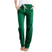 Homenesgenics Scrub Pants for Women Casual Wide Leg Pants Solid Elastic Waist Loose Long Pants With Pocket Clearance