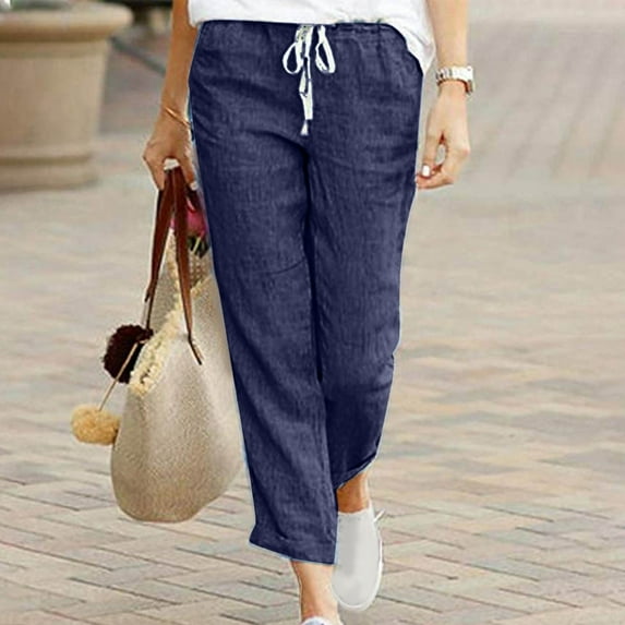 Homenesgenics Scrub Pants for Women Spring And Solid Color Elastic Waist Cotton Leggings Casual Pants Womens Clothes Clearance under $8