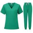 thumbnail image 1 of Homenesgenics Scrub Sets for Women Womens 2 Piece Scrub Outfits Casual Short Sleeve Scrub Tops and Long Pants Sets Nurse's Uniform Lounge Set Working Sets with Pocket Green M, 1 of 5